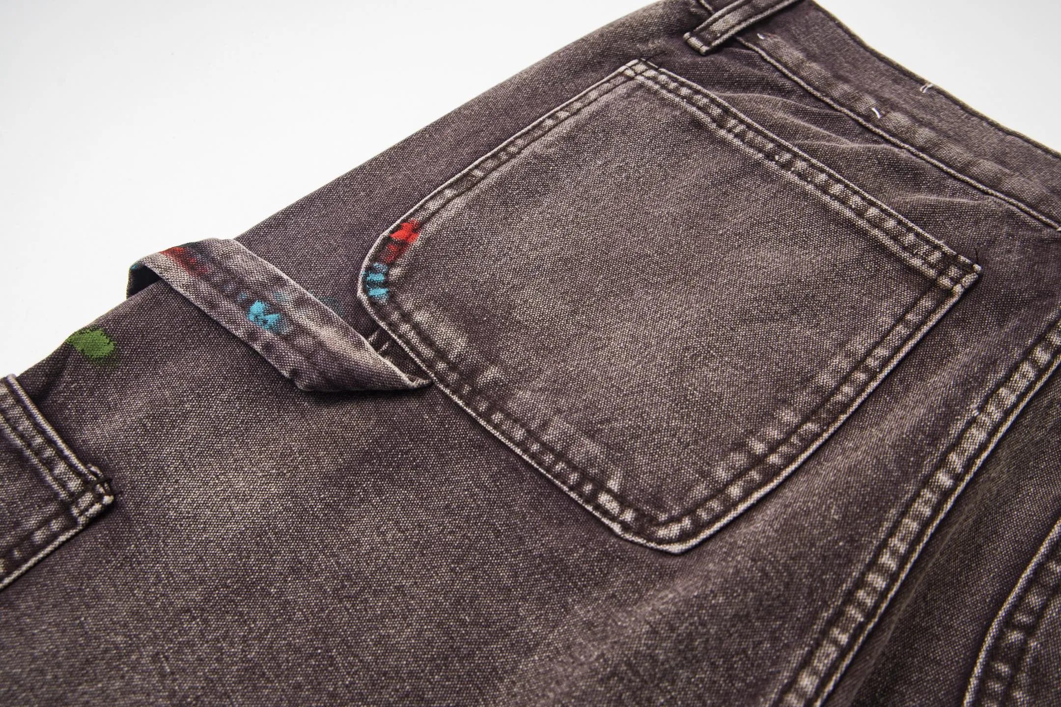 #8175 P250💰 GALLERY DEPT American retro splash-ink splicing micro-horn logging overalls raw-edged jeans - Original purchase and pattern making to truly restore the ultimate texture of Vintage - Original hardware accessories, washed and other elevators, QR code analysis are all purchased from the original factory, high degree of restoration, welcome to compare with a certain product ~ - Three-dimensional version Loose and comfortable, not picky about the figure, taller and slimmer, factory Seiko, original factory quality control, same style for men and women, can be matched with couples Versatile recommendation: must-have jeans for all seasons Size: S-XXL (28-36)